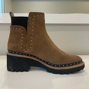 Dolce Vita Huey Studded Bootie, brown suede with platform lug heel—worn once!